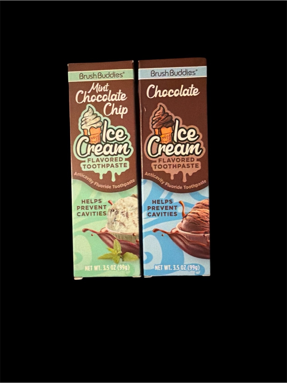 Mint Chocolate Chip & Chocolate Kids Ice Cream Toothpaste Duo - Green & Brown